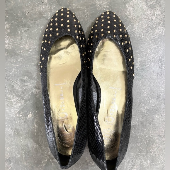 Jeffrey Campbell black round point toe flats gold studded size 8 leather - Picture 6 of 9